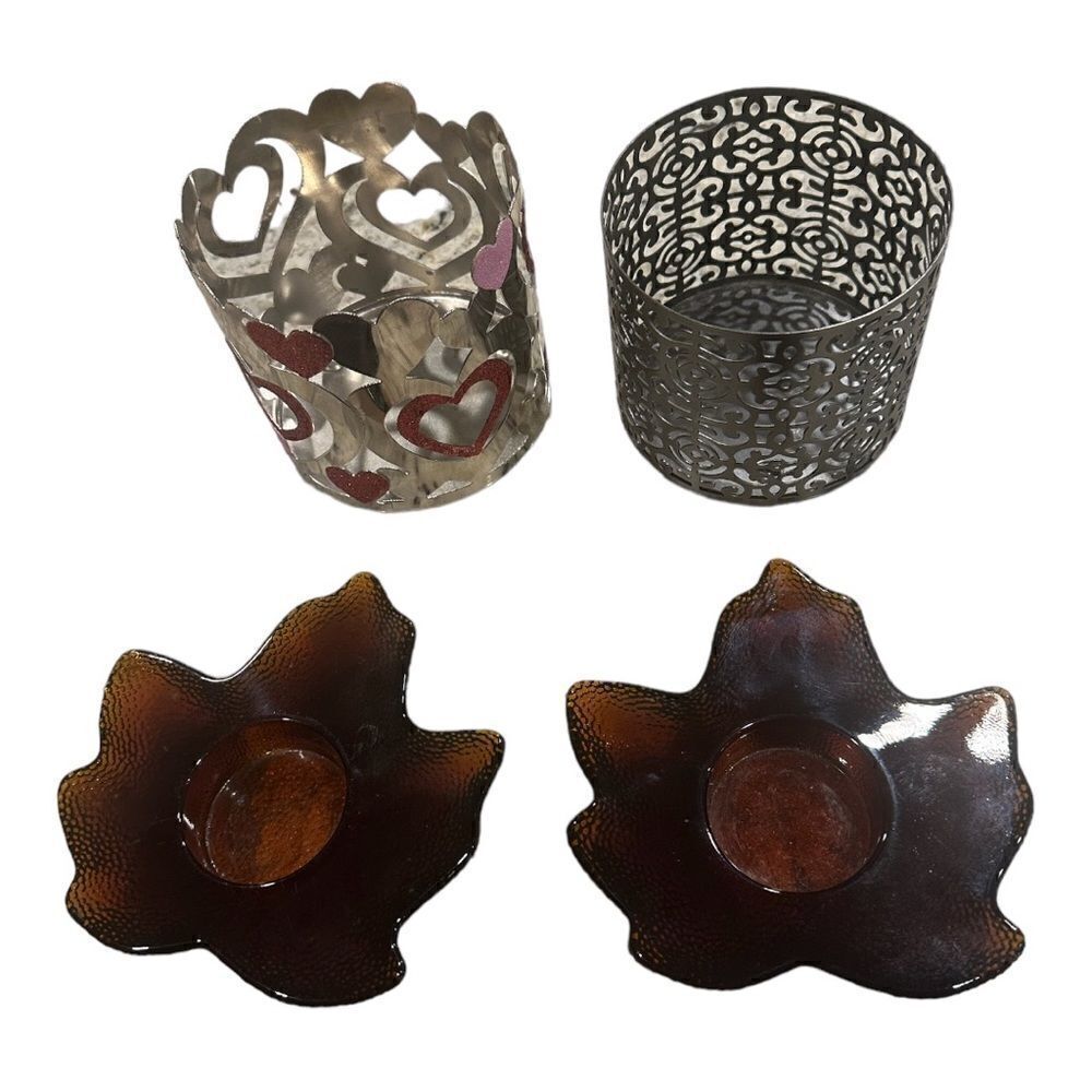 Bath & Body works 2 candle holders.   2 leaf tea light holders ( not BBW)